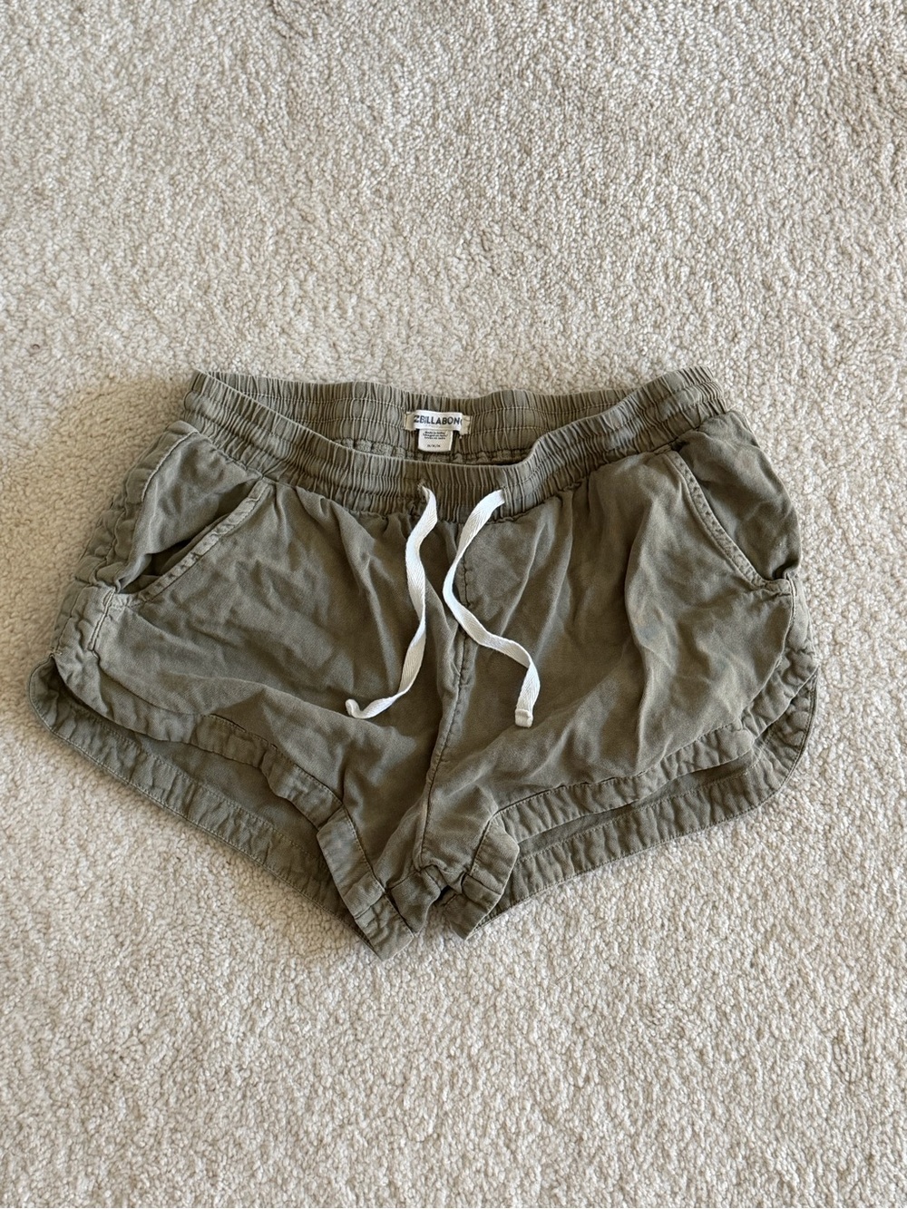 Billabong Olive Drawstring Athletic Shorts with White Tie